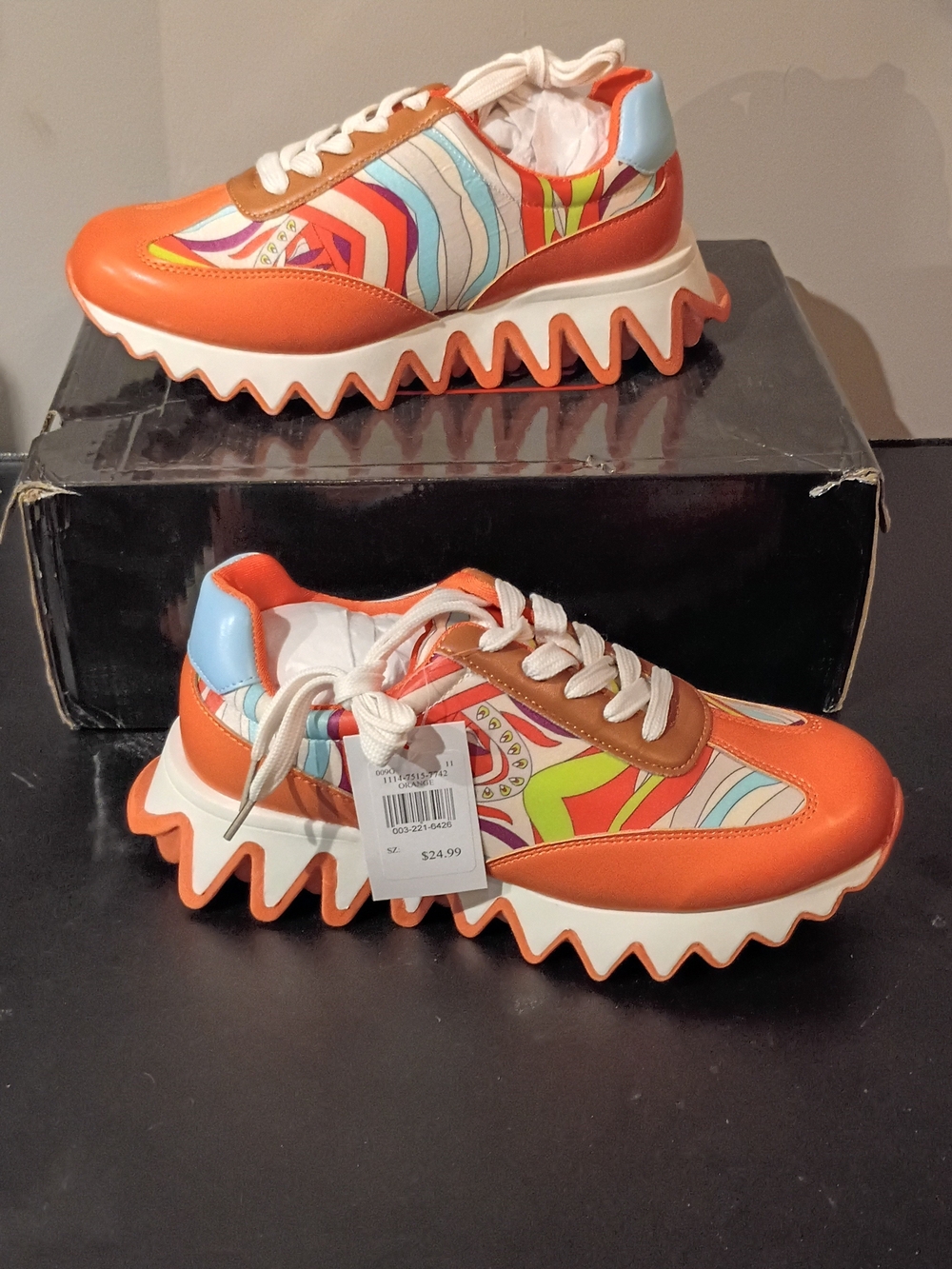 Rouge! Orange Multicolor Wave-Print Platform Sneakers - Picture 2 of 6